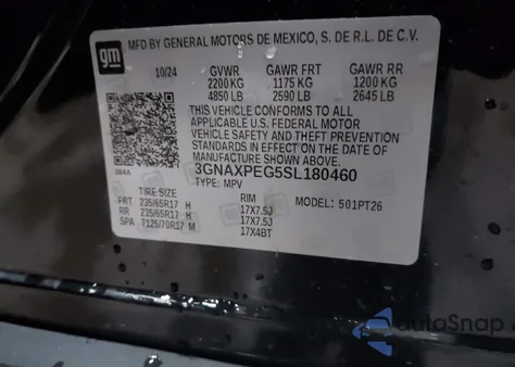 2025 Chevrolet Equinox Awd Lt from USA, damaged, VIN 3GNAXPEG5SL180460